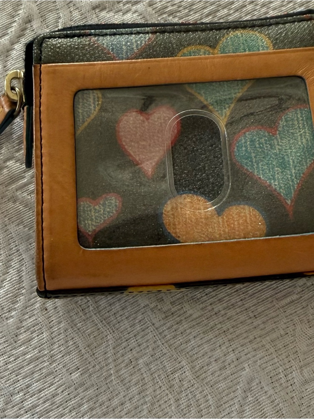 Dooney & Bourke Heart Print Wallet Wristlet in Tan with Multicolor Hearts
